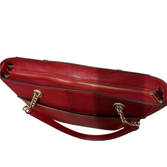 Coach Marlie Red Pebble Leather Tote with Gold Accents - Picture 4 of 9